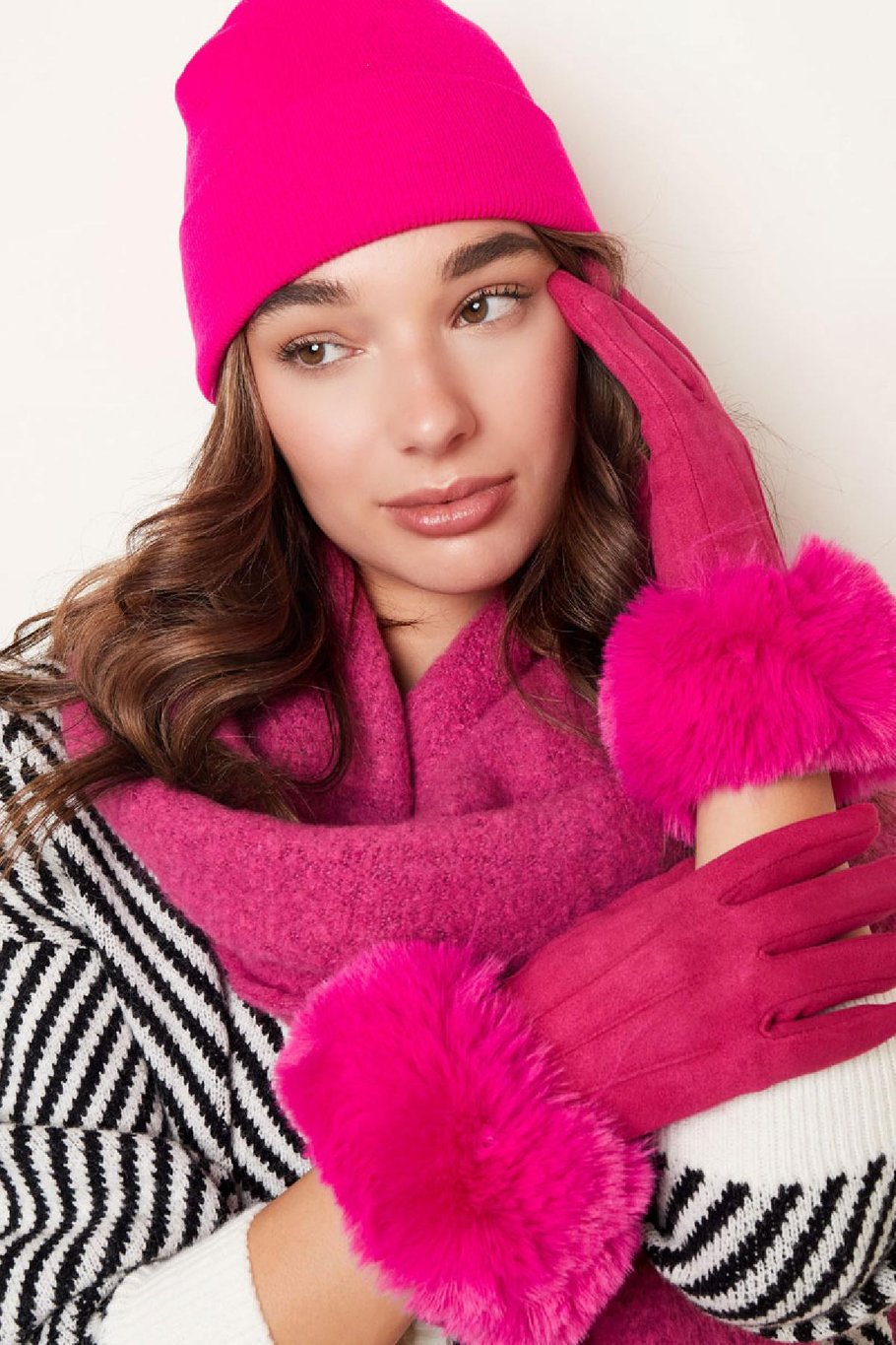 Gloves faux fur with suede look Camel Polyester One size h5Picture3